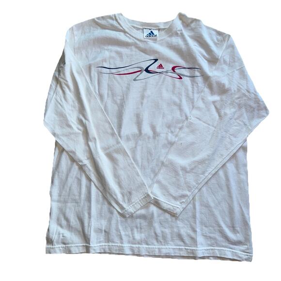 VTG 90s Adidas T-Shirt Men's LARGE Long Sleeve Graphic Crew Neck Logo White USA - Picture 1 of 7